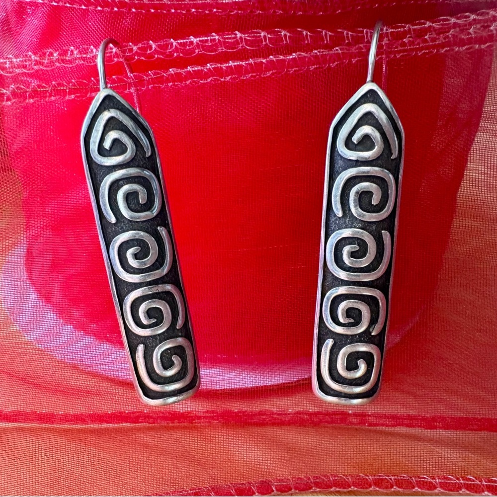 Native American Handcrafted Signed Silver Dangle … - image 4